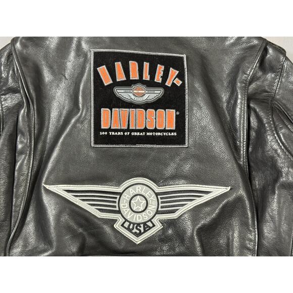 Vintage Harley Davidson Schott Jacket Mens 38 Black Leather Bomber 2000s A-2 - Picture 8 of 16